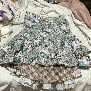 American Retro S reversible floral plaid high low ruffle full hem vintage nwt